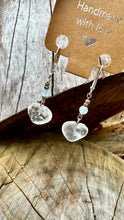 Load image into Gallery viewer, Clear Quartz Heart With Aquamarine Earrings .
