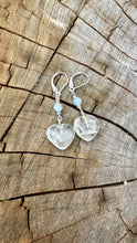 Load image into Gallery viewer, Clear Quartz Heart With Aquamarine Earrings .