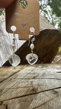 Load image into Gallery viewer, Clear Quartz Heart Earrings With FW Pearl.
