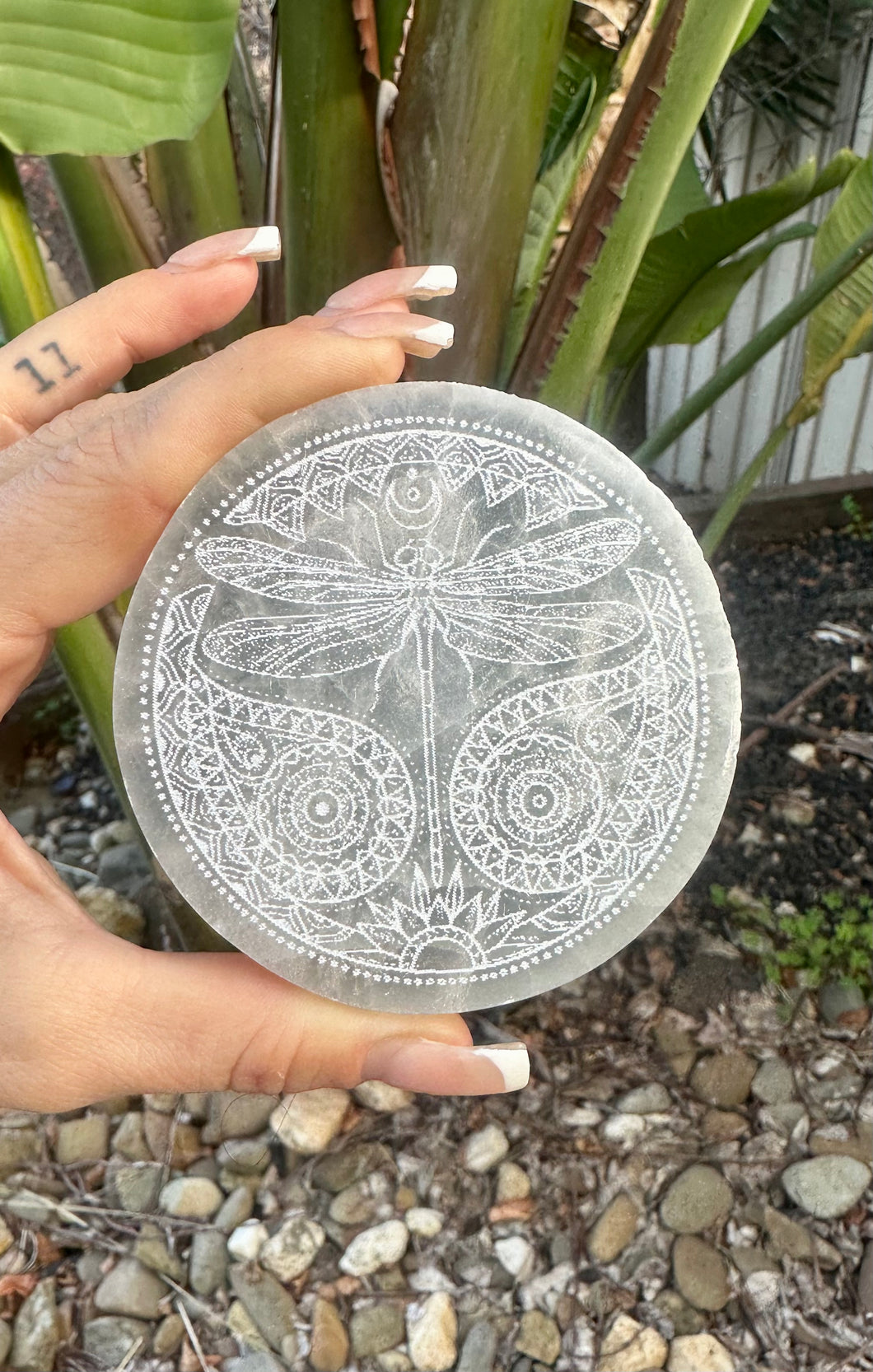 Selenite Dragonfly Disc