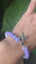 Load and play video in Gallery viewer, Purple &amp; White Crackle Quartz With Dragonfly Charm Bracelet

