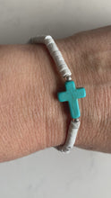 Load and play video in Gallery viewer, Howlite Heishi Bracelet With Cross Charm
