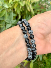 Load image into Gallery viewer, SnowFlake Obsidian With Evil Eye Bracelet.