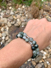 Load image into Gallery viewer, Green Tourmaline Bracelet with Evil Eye