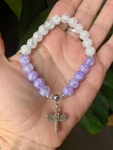 Load image into Gallery viewer, Purple &amp; White Crackle Quartz With Dragonfly Charm Bracelet
