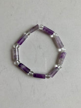 Load image into Gallery viewer, Amethyst & Clear Quartz Cylinder Bracelet