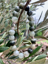 Load image into Gallery viewer, Green Tourmaline Bracelet with Evil Eye
