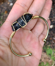 Load image into Gallery viewer, Black Tourmaline Gold Bangle .