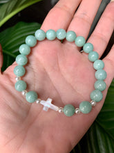 Load image into Gallery viewer, Burmese Jade with White Cross Bracelet