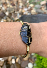 Load image into Gallery viewer, Black Tourmaline Gold Bangle .