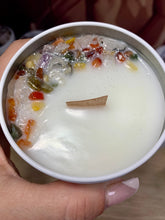 Load image into Gallery viewer, Crystal Infused Candle with Silver Sparkles ( CALMING VIBES )