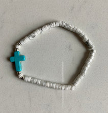 Load image into Gallery viewer, Howlite Heishi Bracelet With Cross Charm
