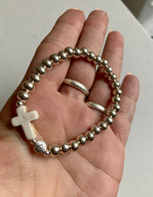 Load image into Gallery viewer, Silver Bracelet with Cross &amp; Evil Eye

