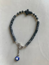 Load image into Gallery viewer, Snow Flake Obsidian Heishi Bracelet
