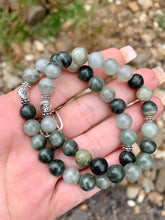 Load image into Gallery viewer, Green Tourmaline Bracelet with Evil Eye