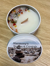 Load image into Gallery viewer, Crystal Infused Candle with Silver Sparkles ( CALMING VIBES )