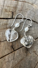 Load image into Gallery viewer, Clear Quartz Heart Earrings With FW Pearl.
