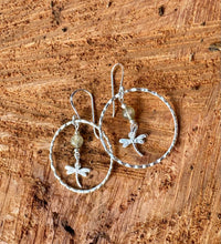 Load image into Gallery viewer, Hill Tribe Hoop Earrings  With Dragonfly Charm .
