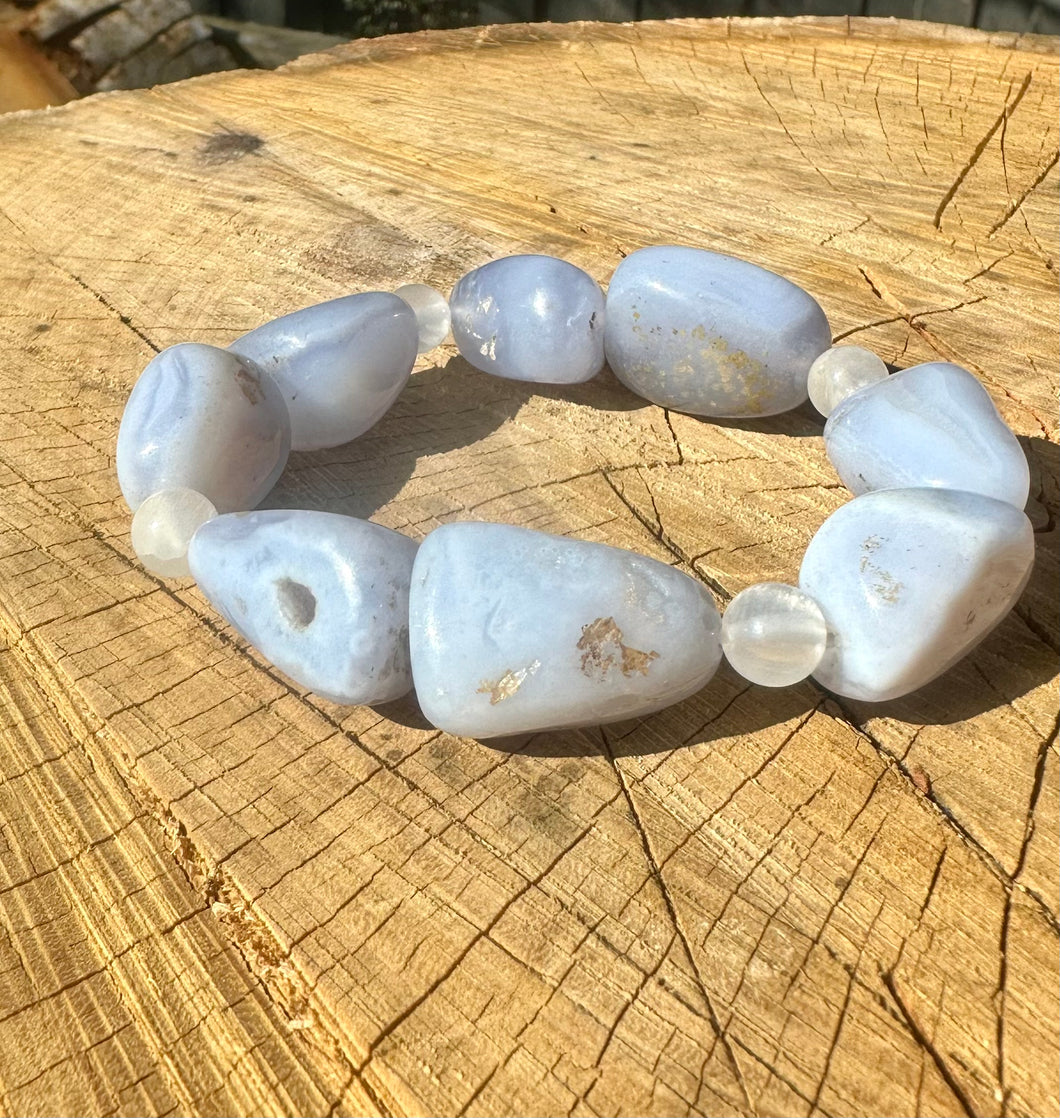 Bracelet ~ Blue Lace Agate With Selenite Chunkie Bracelet