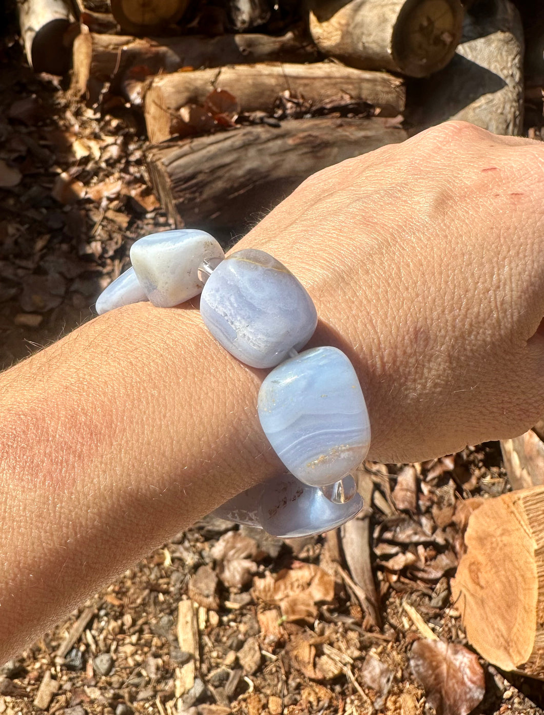 Bracelet ~ Blue Lace Agate With Clear Quartz Chunky Bracelet