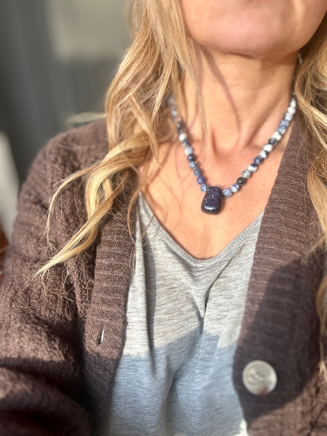 Blue Goldtone & Sodalite Necklace