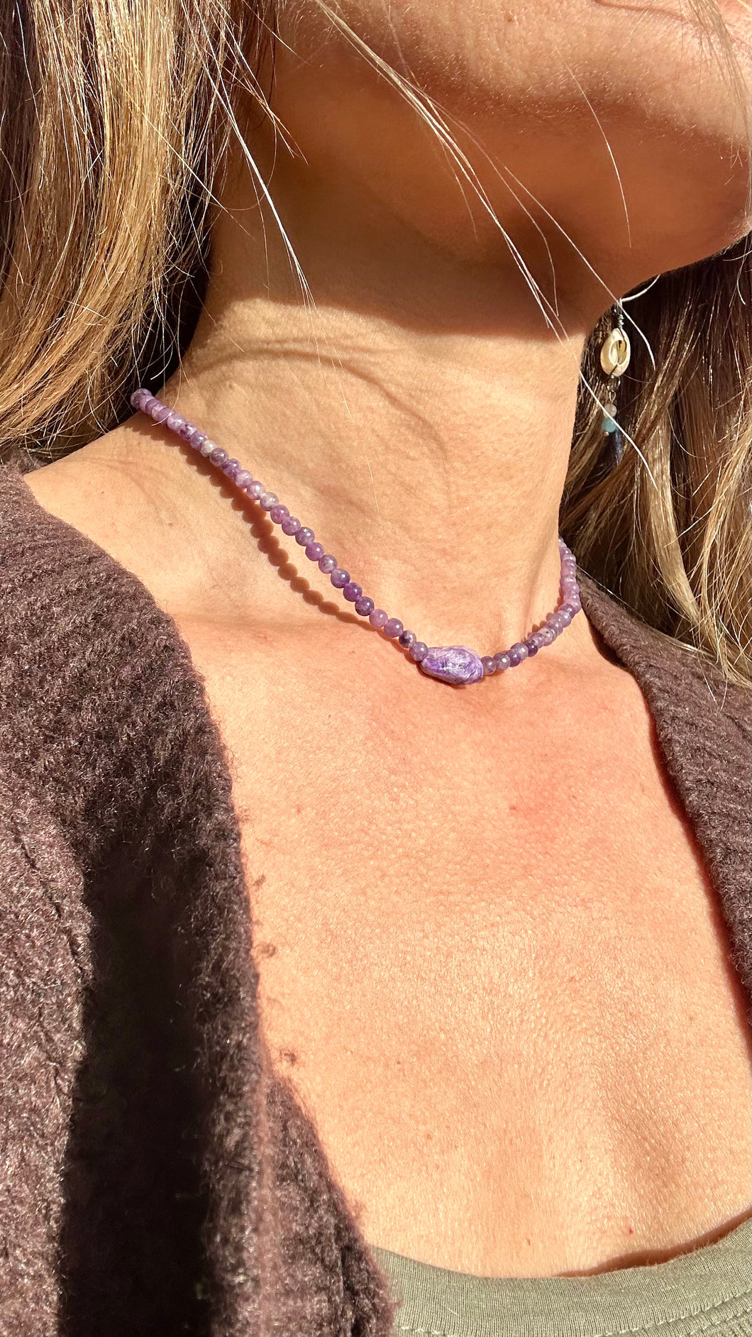 Lepidolite With Charoite Choker Necklace