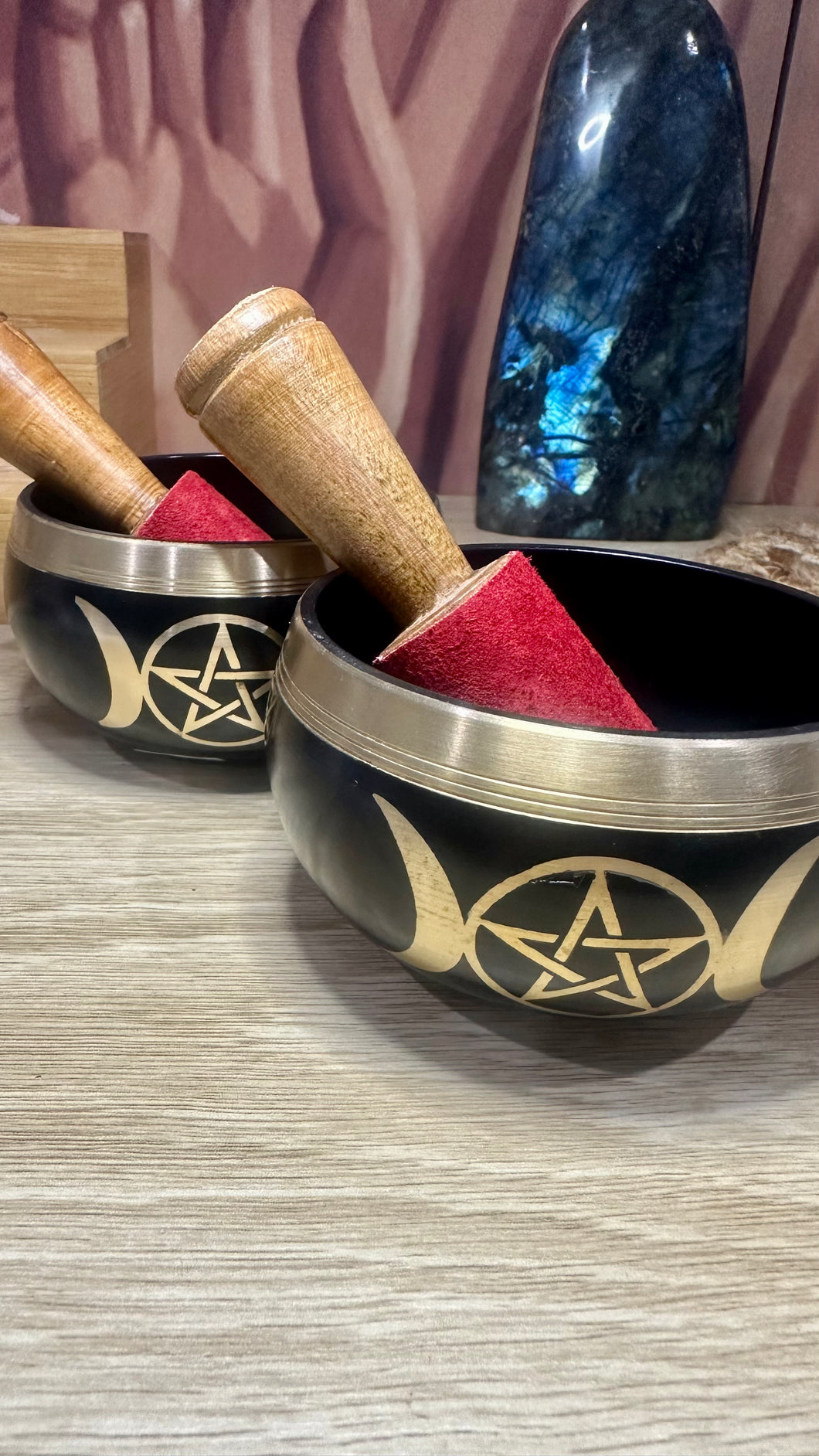 Singing Bowl (triple Moon Goddess with Pentagram.