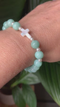 Load and play video in Gallery viewer, Burmese Jade with White Cross Bracelet
