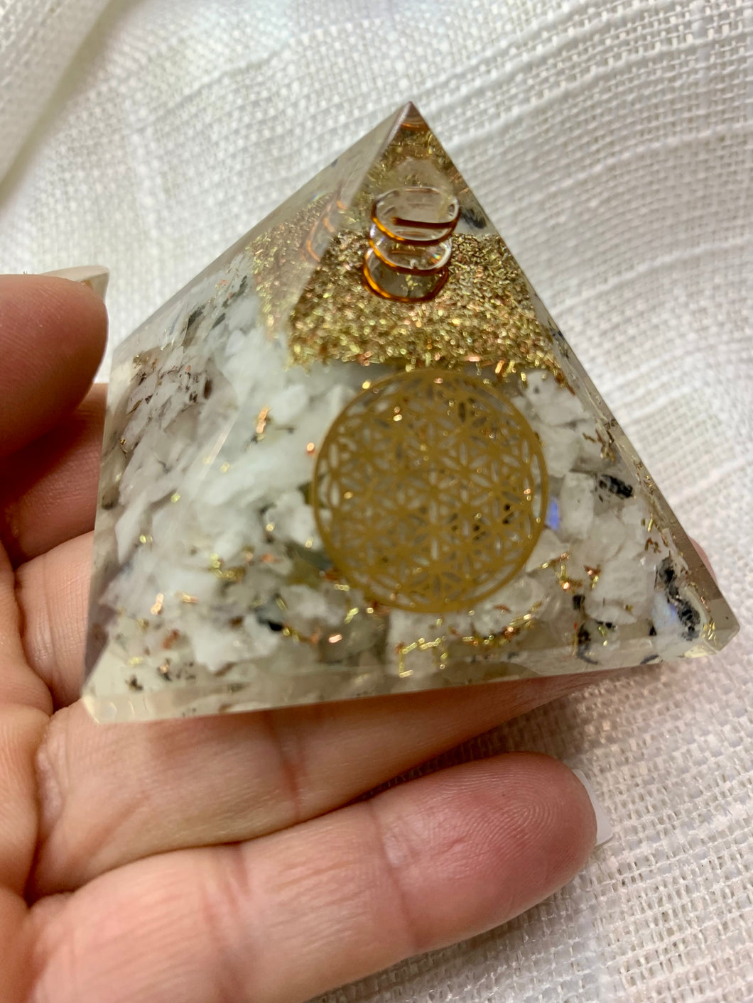 Rainbow Moonstone Orgonite Pyramid