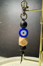 Load image into Gallery viewer, Blue Evil Eye with Crescent Hexagon Bead Charm.
