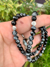 Load image into Gallery viewer, SnowFlake Obsidian With Evil Eye Bracelet.
