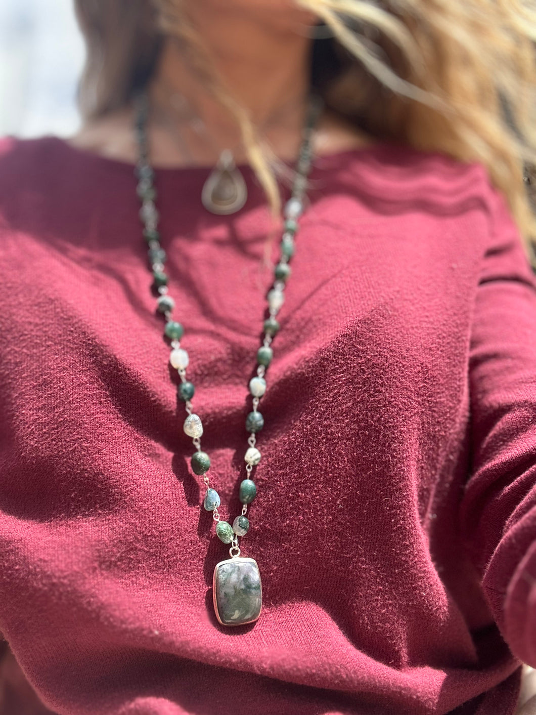 Moss Agate Wire Necklace