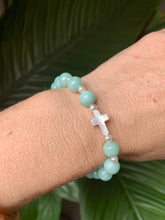 Load image into Gallery viewer, Burmese Jade with White Cross Bracelet
