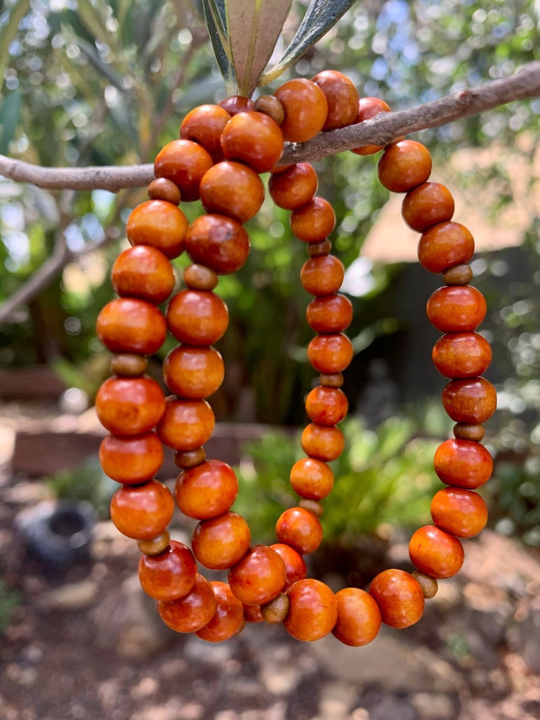 Wooden Orange  Rondelle Bead Bracelet.