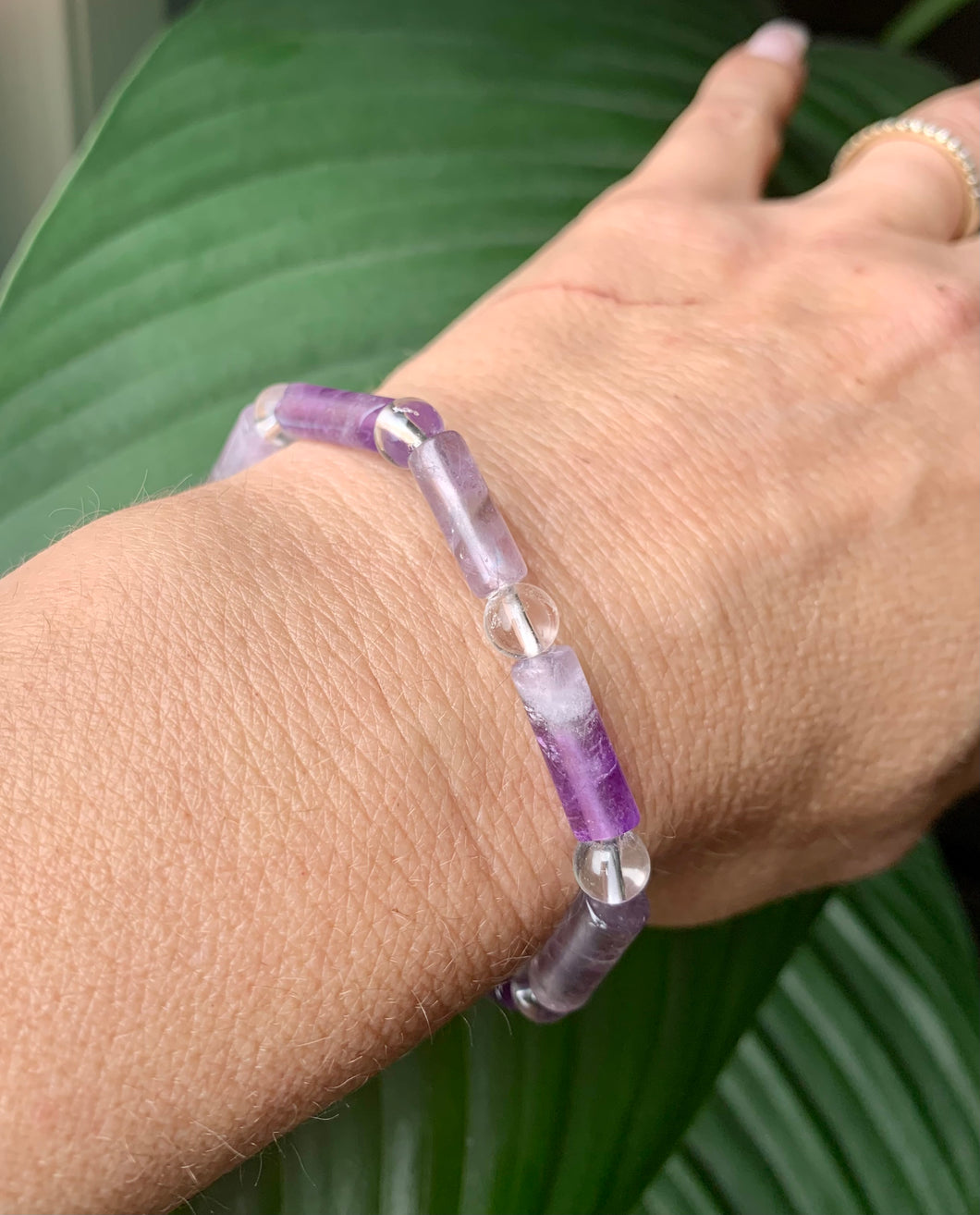 Amethyst & Clear Quartz Cylinder Bracelet