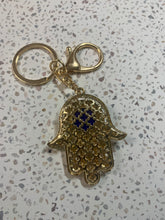 Load image into Gallery viewer, Hamsa Hand With Evil Eyes Key Charm
