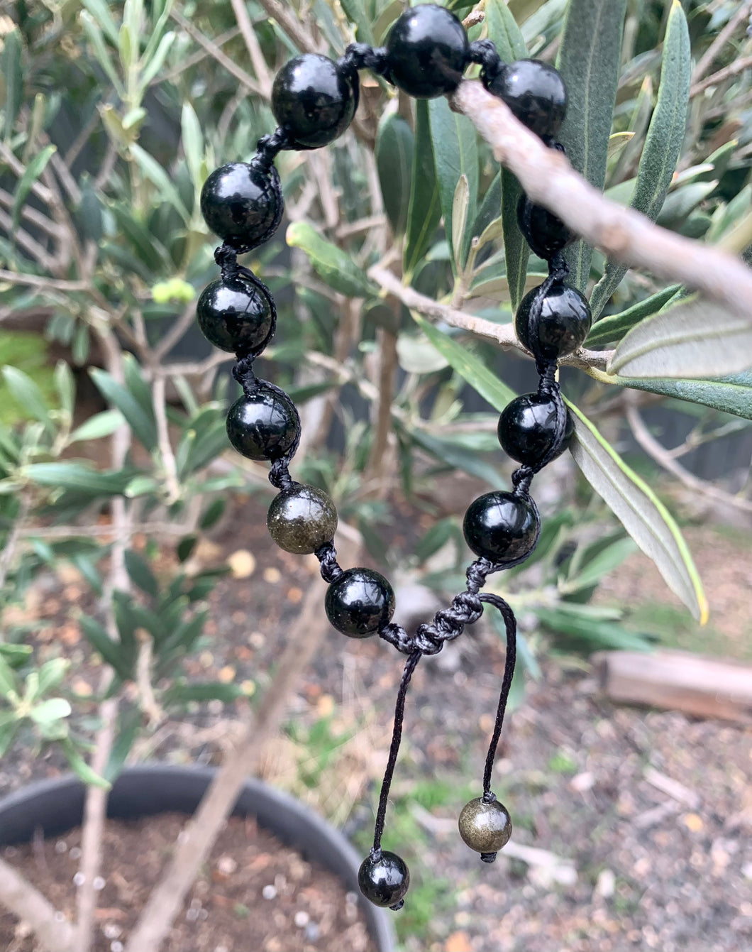 Black Obsidian with  gold sheen,  String Bracelet.