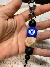 Load image into Gallery viewer, Blue Evil Eye with Crescent Hexagon Bead Charm.
