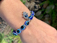 Load image into Gallery viewer, Evil Eye With Hamsa Charm.
