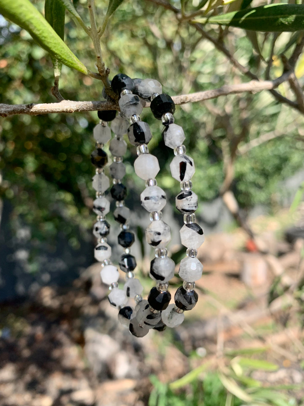 Tourmaline in Quartz Faceted Barrel Bracelet.