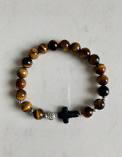 Load image into Gallery viewer, Tigers Eye with Black Cross &amp; Evil Eye
