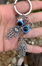 Load image into Gallery viewer, Hamsa Hand with Evil Eye Key Charms

