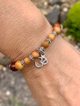 Load image into Gallery viewer, Wooden Mala Beads With Sandalwood &amp; Om Charm
