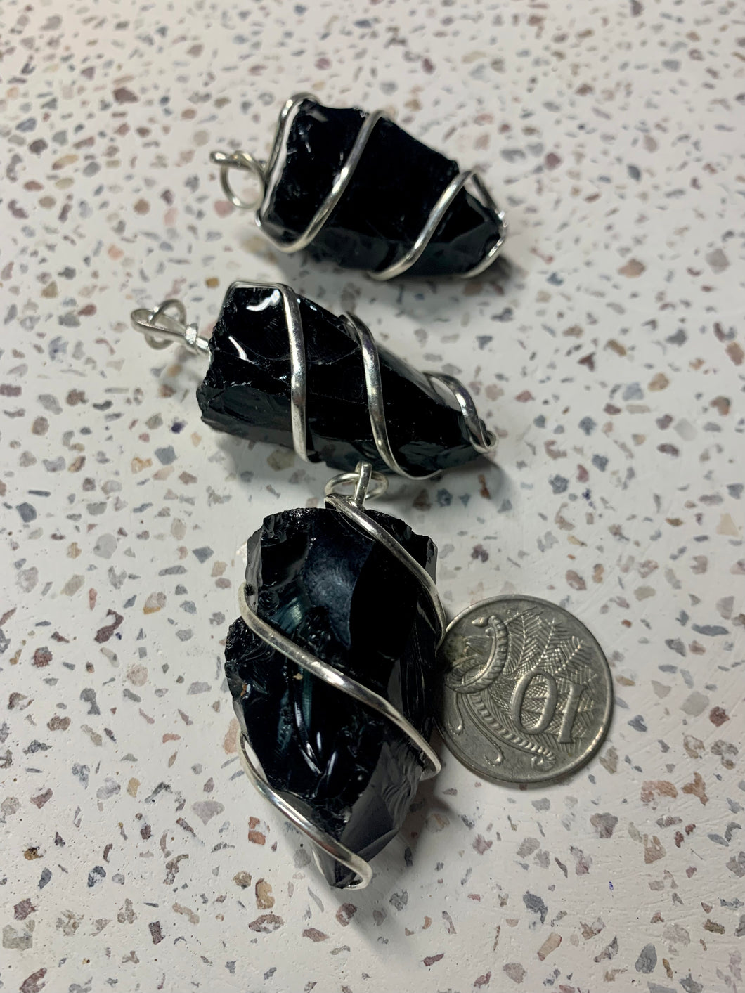 Black Obsidian Spiral Pendants (No Chain included)