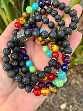 Load image into Gallery viewer, Lava Stone Chakra Mala Necklace/bracelet
