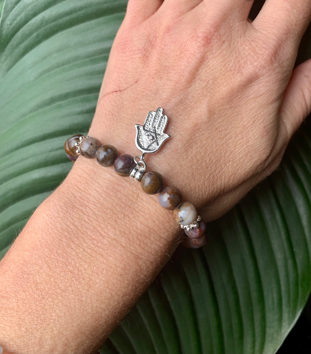 Pietersite With Hamsa Hand Charm Bracelet