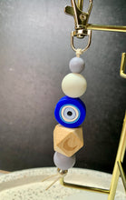 Load image into Gallery viewer, Blue Evil Eye With Hexagon Crescent - Blue &amp; White Beads Charm.
